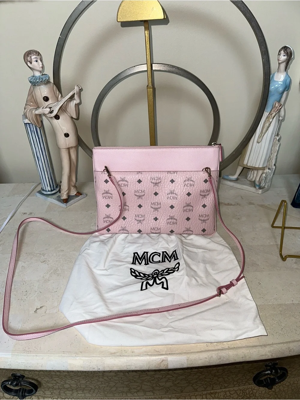 MCM Pink Logo-Print Crossbody Bag - Picture 1 of 13